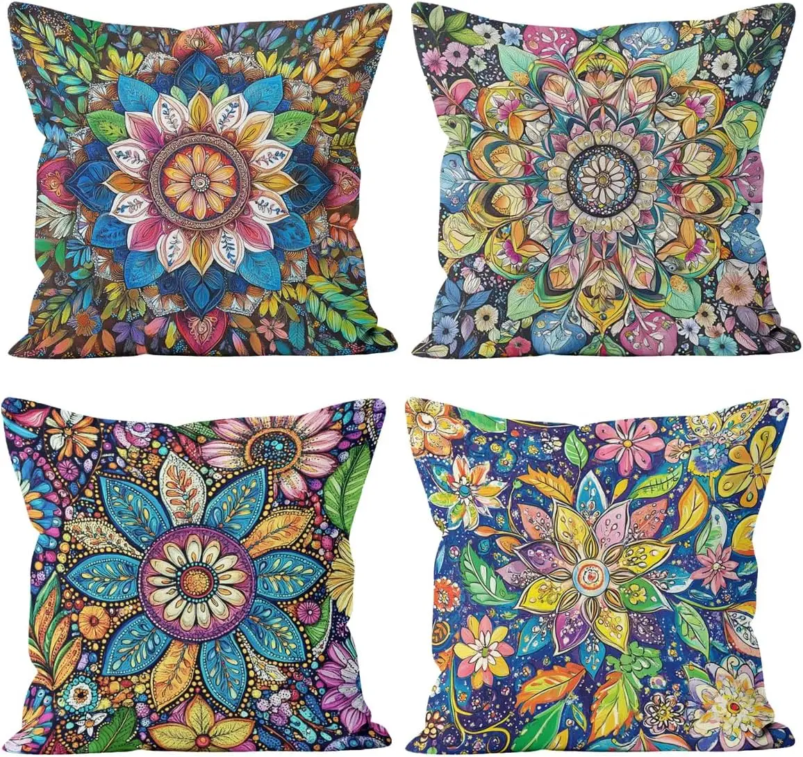 4Pcs Boho Mandala Throw Pillow Covers, Vibrant Colorful Floral Mandala Cushion Cases with Intricate Artwork for Living Room Sofa
4Pcs Boho Mandala Throw Pillow Covers, Vibrant Colorful Floral Mandala Cushion Cases with Intricate Artwork for Living Room Sofa