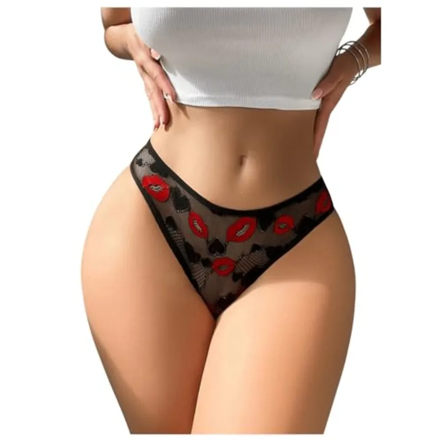 WDIRARA Women's Sexy Sheer Lace Panties Heart Lip Embroidered Bow Briefs Cut Out Mid Rise Underwear
WDIRARA Women's Sexy Sheer Lace Panties Heart Lip Embroidered Bow Briefs Cut Out Mid Rise Underwear