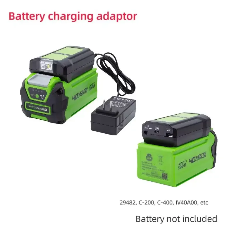 Portable Charging Converter Compatible Greenworks 40V Lithium Battery Charger Adapter w/SB TYPE-C & LED Work Light (No Battery )
Portable Charging Converter Compatible Greenworks 40V Lithium Battery Charger Adapter w/SB TYPE-C & LED Work Light (No Battery )