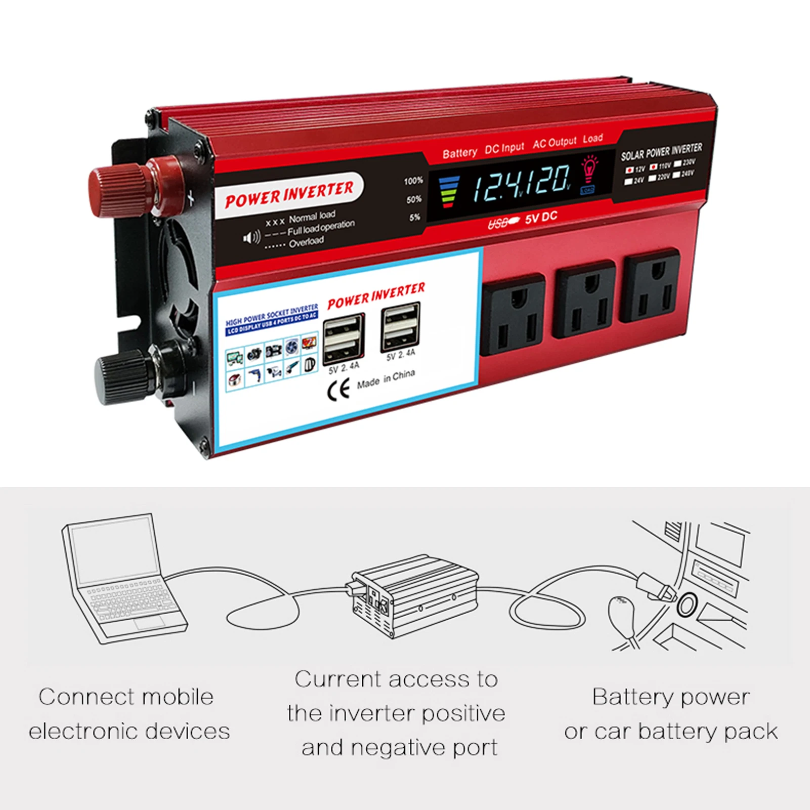 Solar Power Inverter High Efficiency Sine Wave Inverter Home Car RV Solar Power Converter with LCD Display DC 12V to 110V AC 850
Solar Power Inverter High Efficiency Sine Wave Inverter Home Car RV Solar Power Converter with LCD Display DC 12V to 110V AC 850