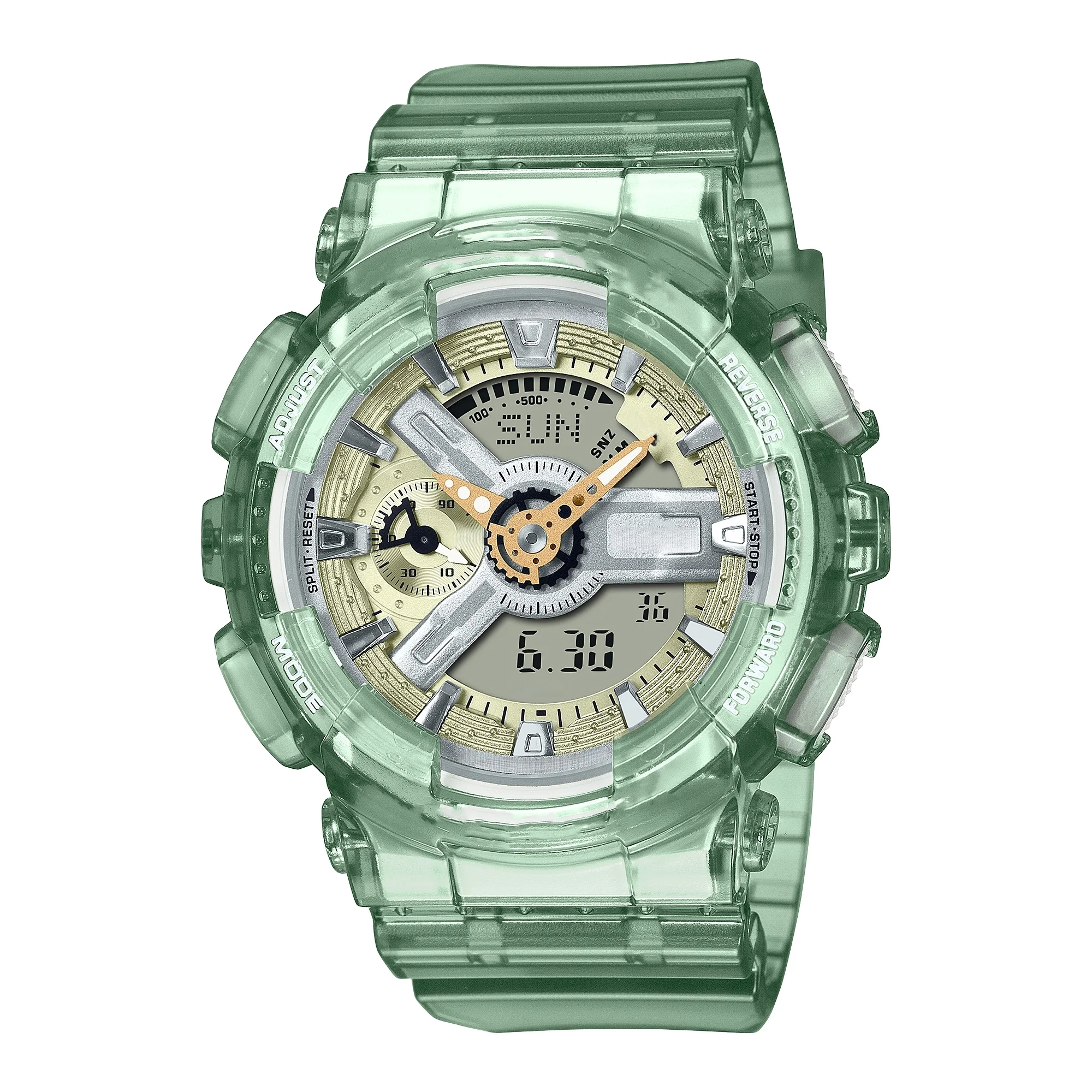 Stylish digital watch with a transparent rubber case, featuring a stopwatch, alarm and calendar functions
Stylish digital watch with a transparent rubber case, featuring a stopwatch, alarm and calendar functions