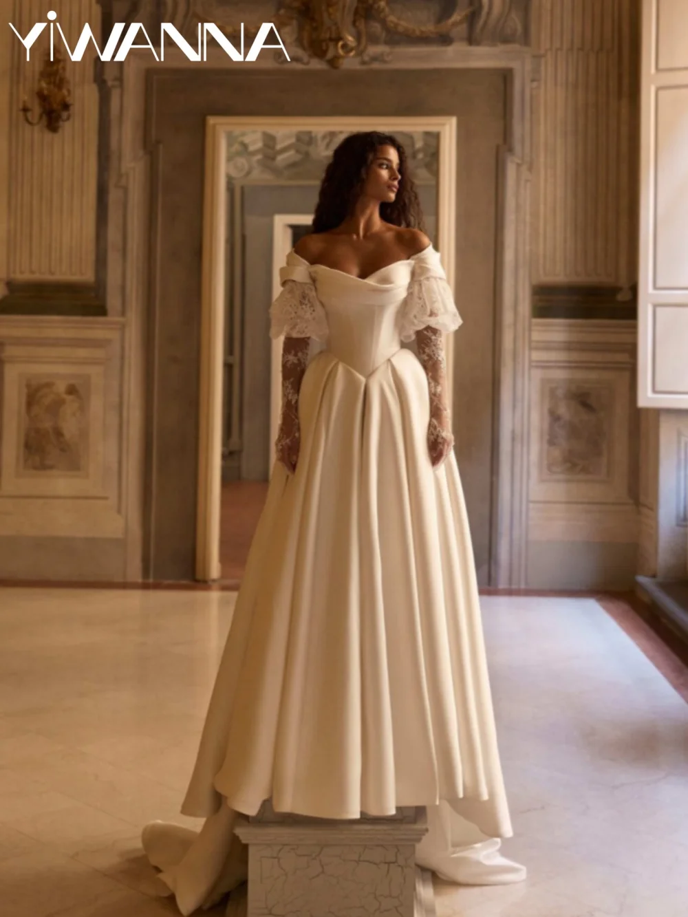 Ivory Elegant Satin Wedding Dress Without Gloves Off Shoulder A-line Long Bridal Gown Customized Vintage Dresses For Bride
Ivory Elegant Satin Wedding Dress Without Gloves Off Shoulder A-line Long Bridal Gown Customized Vintage Dresses For Bride