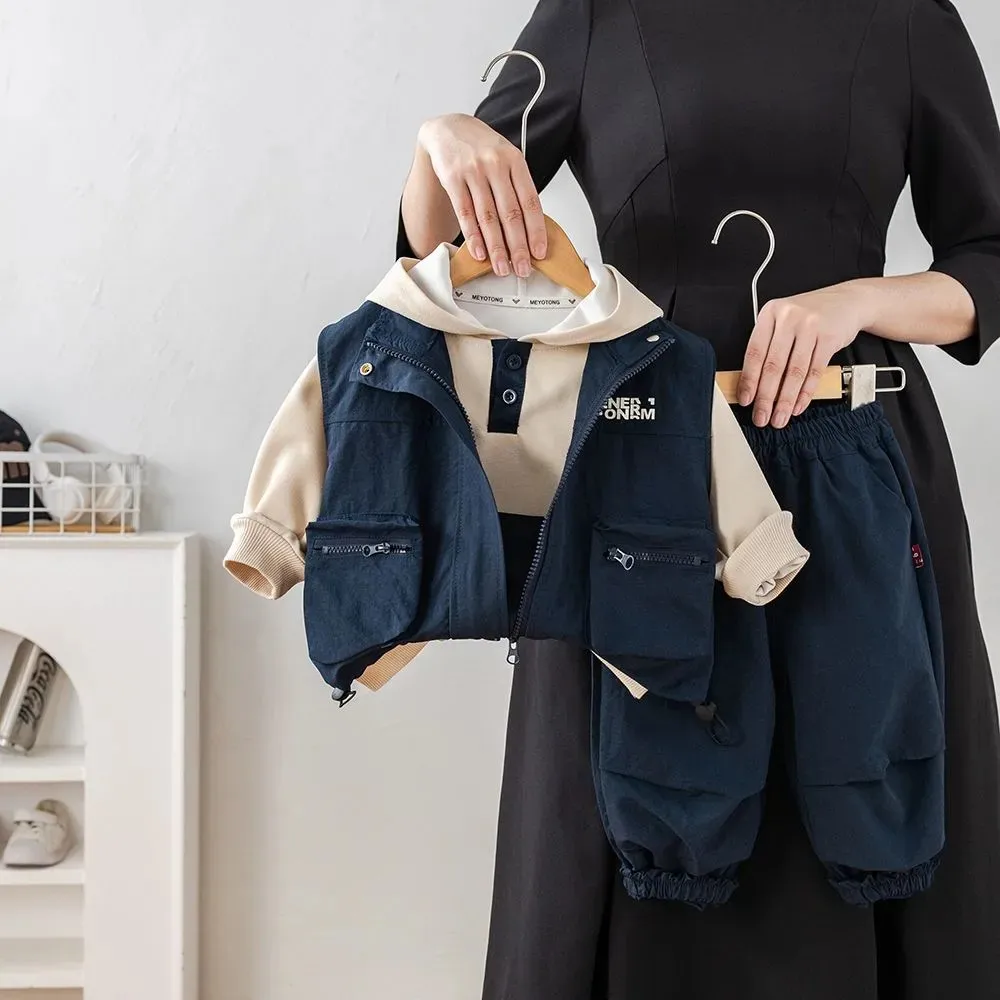 Spring Autumn Children's 3-Piece Set Fashionable New Style Boys' Vest with 3D Pocket Hoodie Sweatshirt And Pants 3pcs
Spring Autumn Children's 3-Piece Set Fashionable New Style Boys' Vest with 3D Pocket Hoodie Sweatshirt And Pants 3pcs