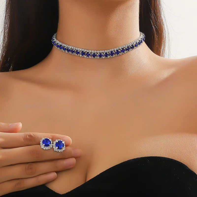 European and American Popular Green Blue Necklace Necklace Ear Stud Two-Piece Suit Wedding Dress Accessories Female
European and American Popular Green Blue Necklace Necklace Ear Stud Two-Piece Suit Wedding Dress Accessories Female