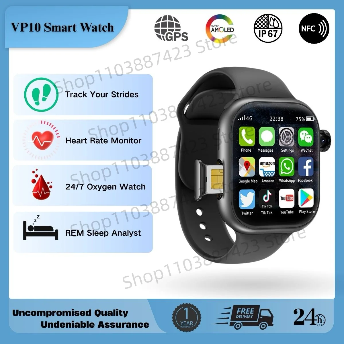 Smart Watch VP10 Series 10 Android 10 With Camera 4G/5G GPS WIFI Compass 2.26 inch 490*580 Amoled 128GB Storage Game Smartwatch
Smart Watch VP10 Series 10 Android 10 With Camera 4G/5G GPS WIFI Compass 2.26 inch 490*580 Amoled 128GB Storage Game Smartwatch