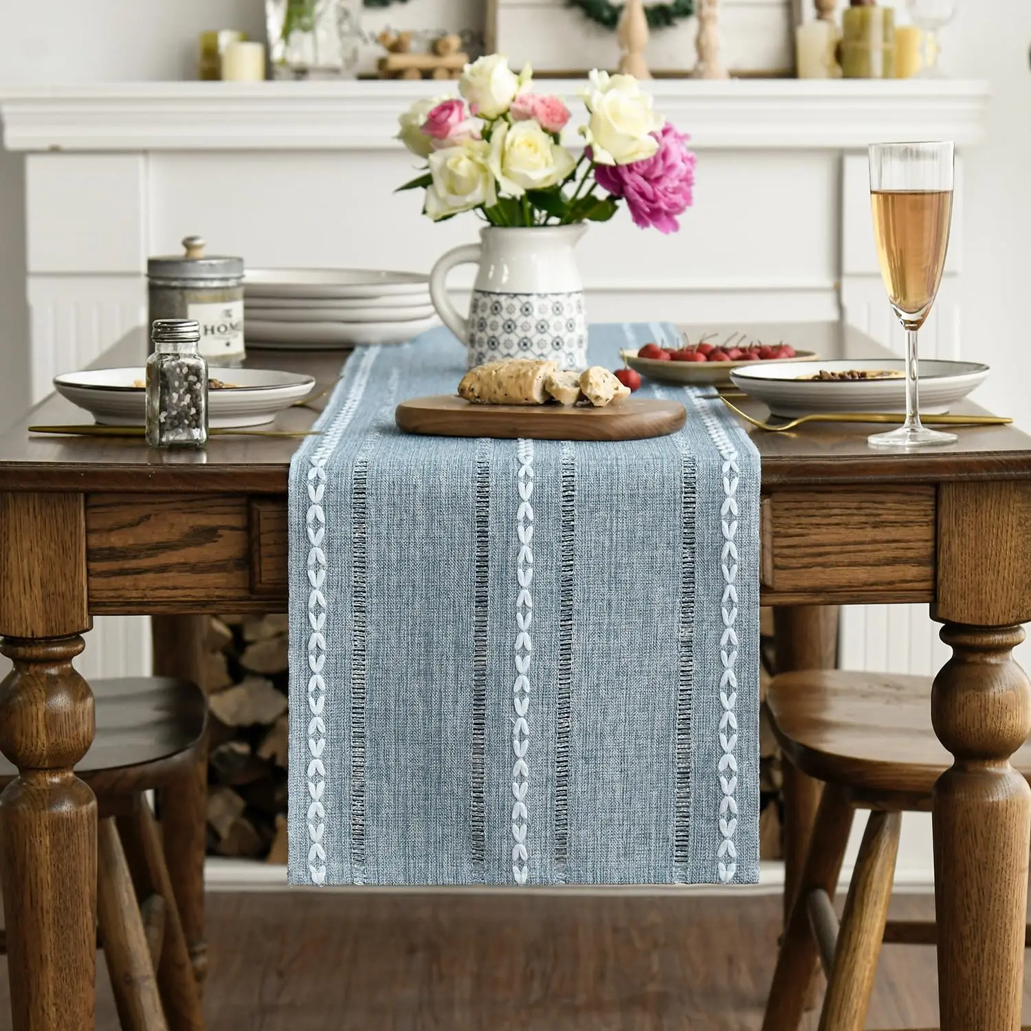 Dusty Blue Cotton Linen Table Runner Soft Washable Rustic Embroidered for Hollow Kitchen Dining Home Party Table Decoration
Dusty Blue Cotton Linen Table Runner Soft Washable Rustic Embroidered for Hollow Kitchen Dining Home Party Table Decoration