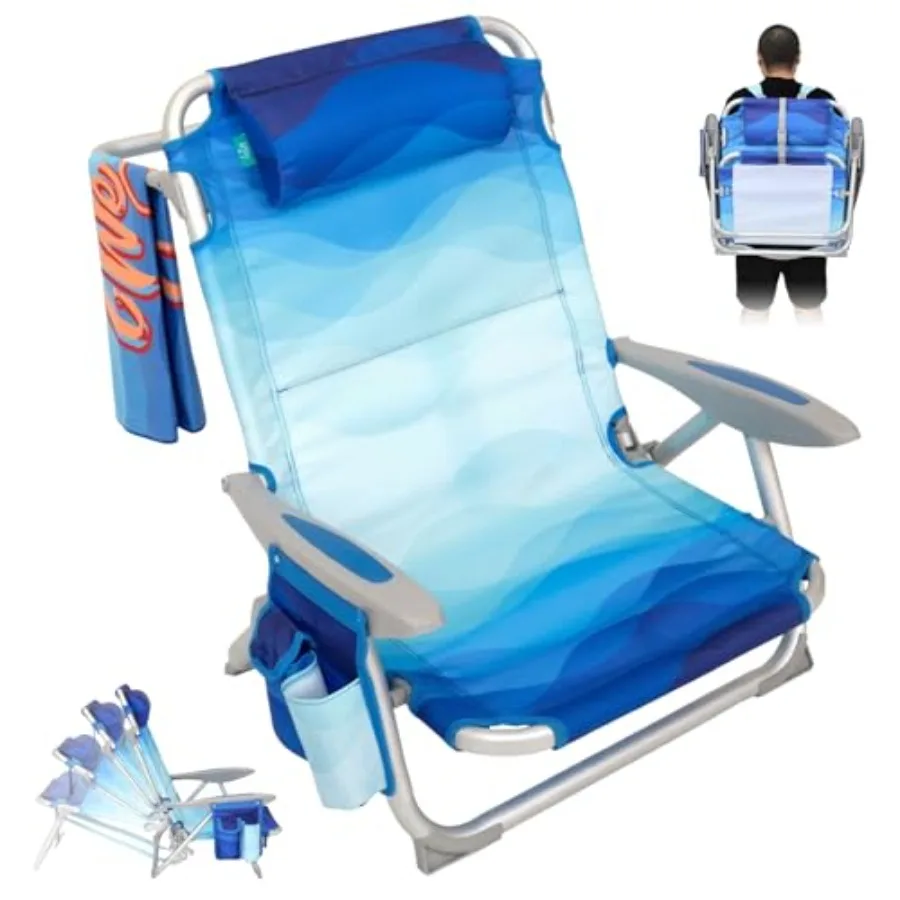 Beach chair for adults: aluminum black reclining adjustable positions + lay-flat function + padded headrest + backpack straps +
Beach chair for adults: aluminum black reclining adjustable positions + lay-flat function + padded headrest + backpack straps +