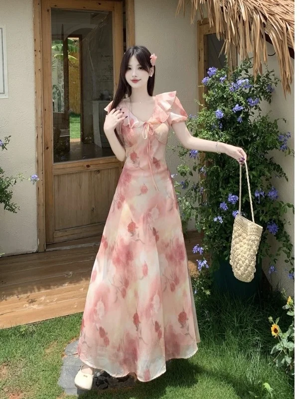 plus Size Women's Floral Print V-Neck Puffy Sleeve Long A-Line Dress Summer New Style Waist-Cinching Gentlewoman's Dress
plus Size Women's Floral Print V-Neck Puffy Sleeve Long A-Line Dress Summer New Style Waist-Cinching Gentlewoman's Dress