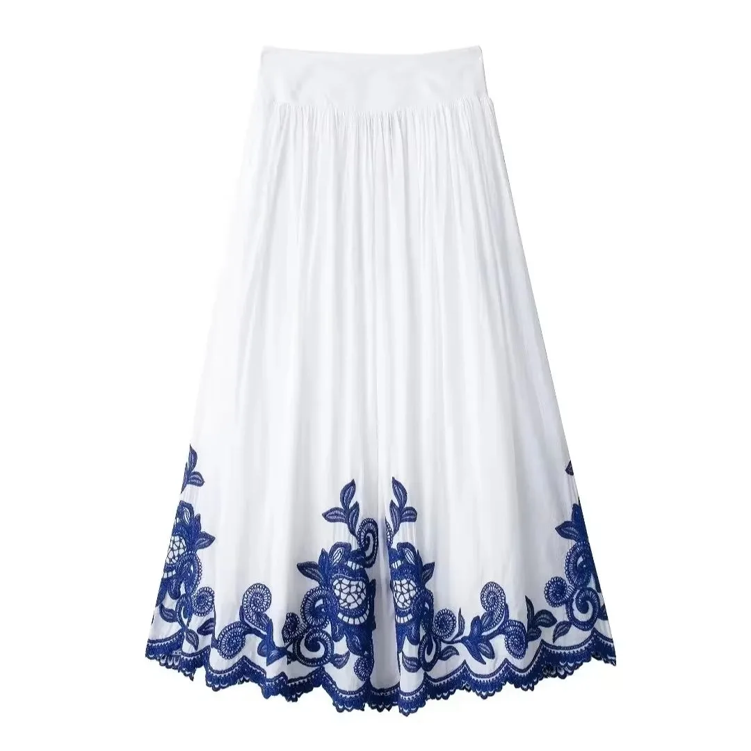 HH Blue Floral Embroidery Skirt For Women Fashion Casual Loose Elastic Waist Skirt Pleated Woman High Waist Midi Skirts
HH Blue Floral Embroidery Skirt For Women Fashion Casual Loose Elastic Waist Skirt Pleated Woman High Waist Midi Skirts