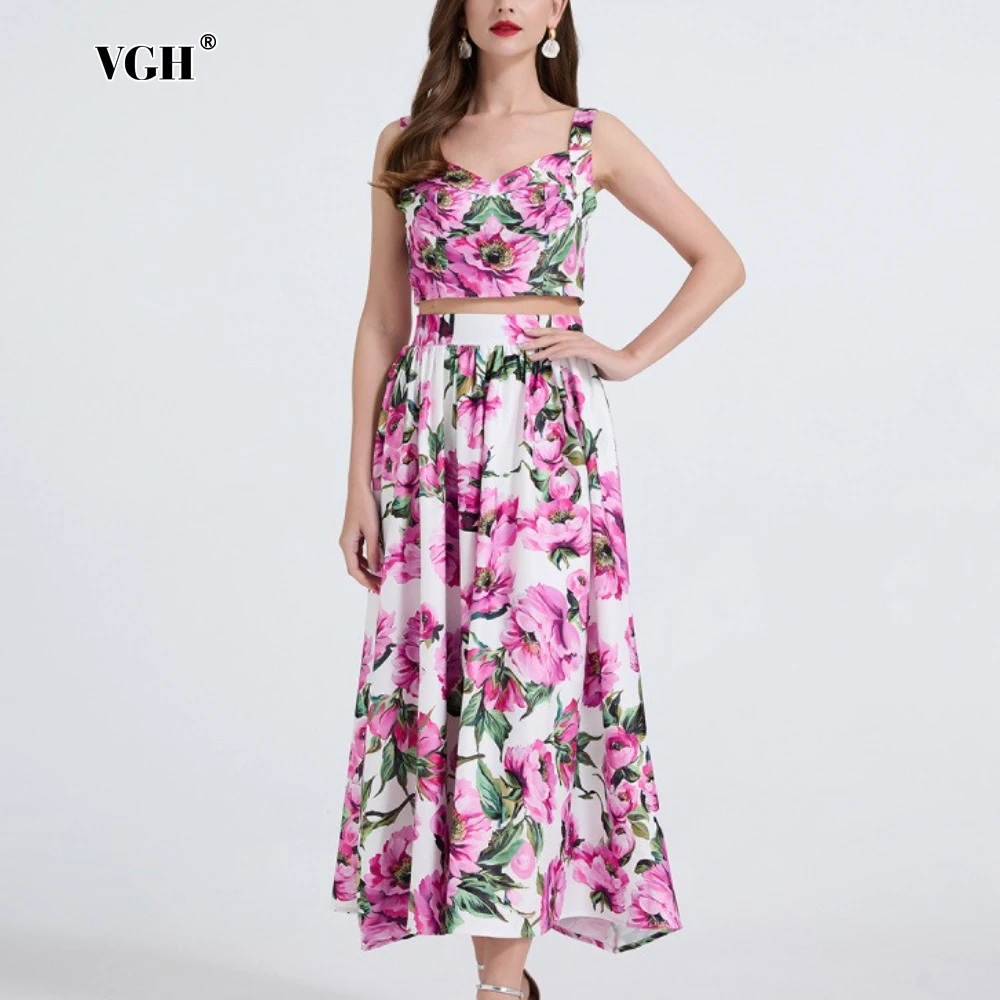 VGH Summer Two Piece Set for Women Square Collar Sleeveless Vest High Waist Patchwork Flower Printing A Line Skirt Sets Female
VGH Summer Two Piece Set for Women Square Collar Sleeveless Vest High Waist Patchwork Flower Printing A Line Skirt Sets Female