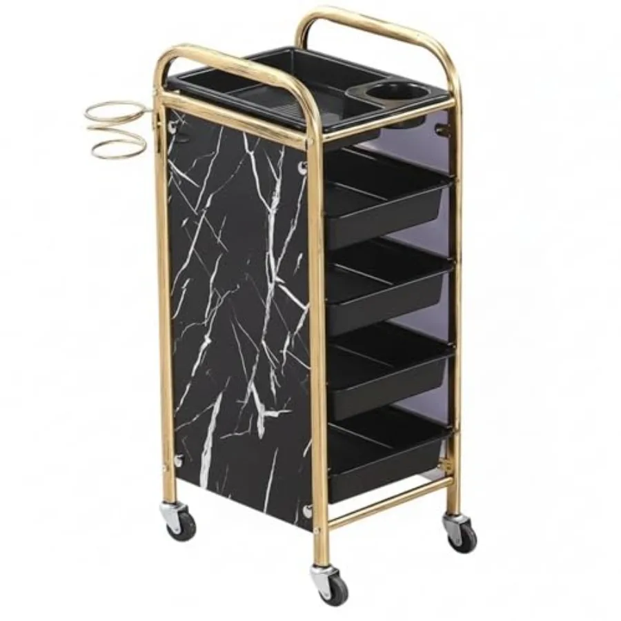 - Hair Dressing Trolley 5 Layers Professional Salon Storage Cart with 5 Spacious Drawers Durable Metal Frame in Black and Gold
- Hair Dressing Trolley 5 Layers Professional Salon Storage Cart with 5 Spacious Drawers Durable Metal Frame in Black and Gold