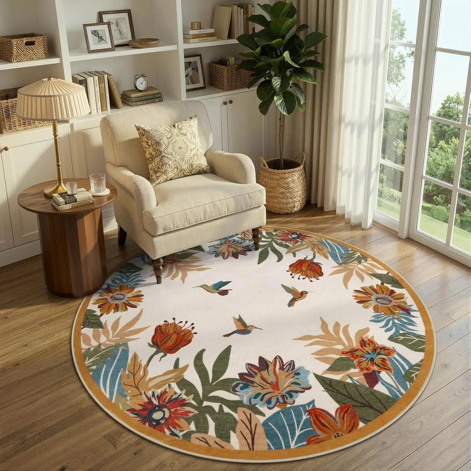 Tropical Floral Hummingbird Round Rug Cream Base with Bold Colors for Bright Interior
Tropical Floral Hummingbird Round Rug Cream Base with Bold Colors for Bright Interior