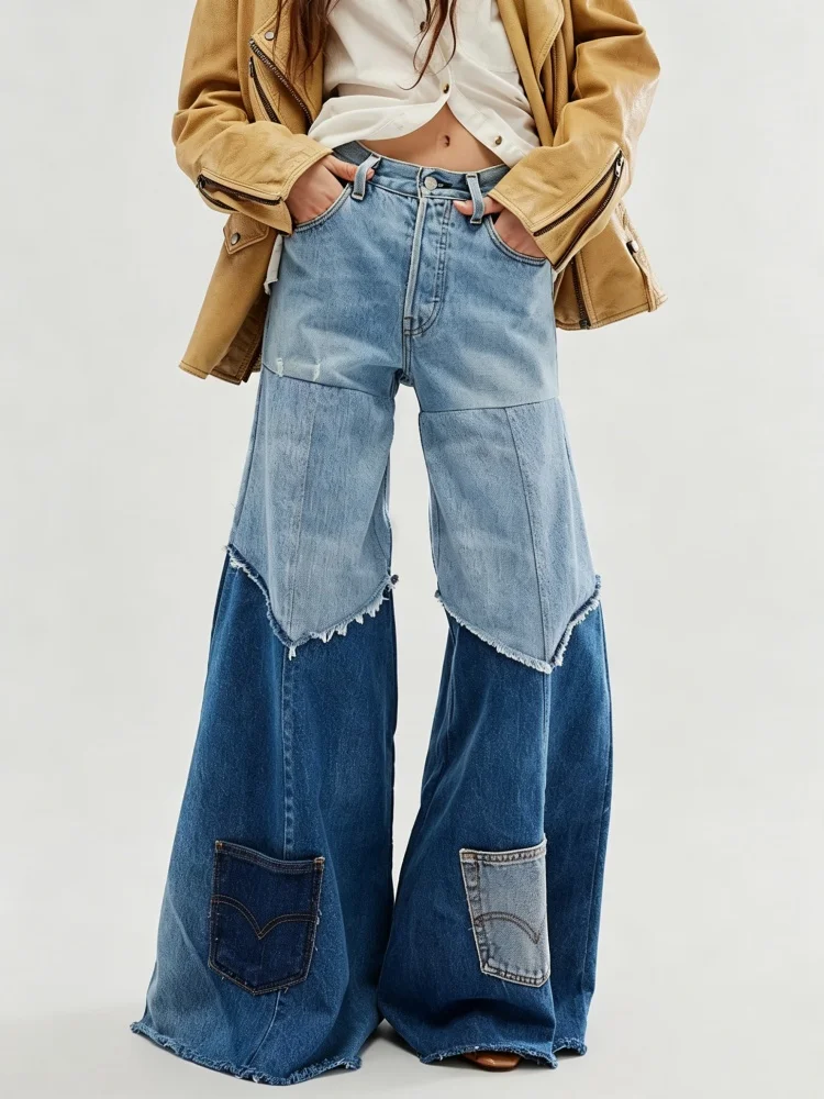 Patchwork Wide Leg Jeans For Women High Waisted Color Block Distressed Raw Hem Baggy Denim Pants Streetwear
Patchwork Wide Leg Jeans For Women High Waisted Color Block Distressed Raw Hem Baggy Denim Pants Streetwear