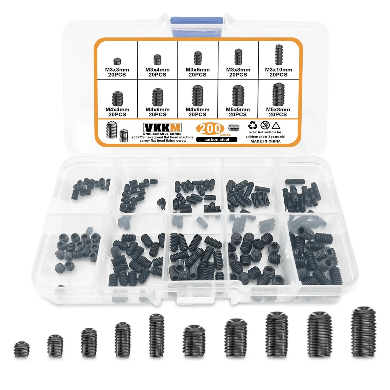 VKKM 200Pcs Black Flat-head Machine Diameter, Made of Carbon Steel, Suitable for Fixed Connection of Metal and Other Materials.
VKKM 200Pcs Black Flat-head Machine Diameter, Made of Carbon Steel, Suitable for Fixed Connection of Metal and Other Materials.