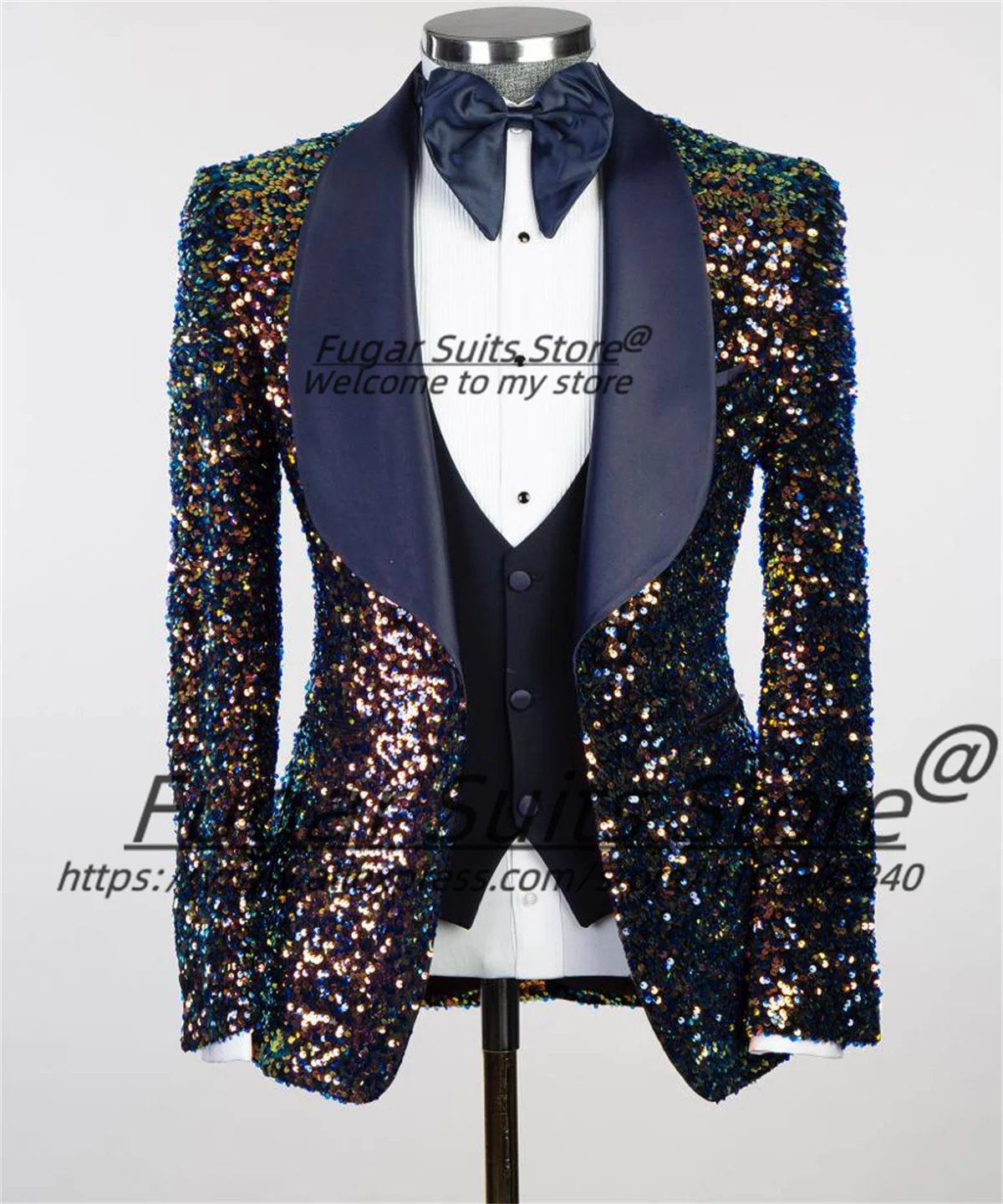 High-end Shiny Sequin Men Suits Slim Fit Shawl Lapel Male Blazers Formal Prom Groom Tuxedos 3 Pieces Sets Fashion Costume Homme
High-end Shiny Sequin Men Suits Slim Fit Shawl Lapel Male Blazers Formal Prom Groom Tuxedos 3 Pieces Sets Fashion Costume Homme