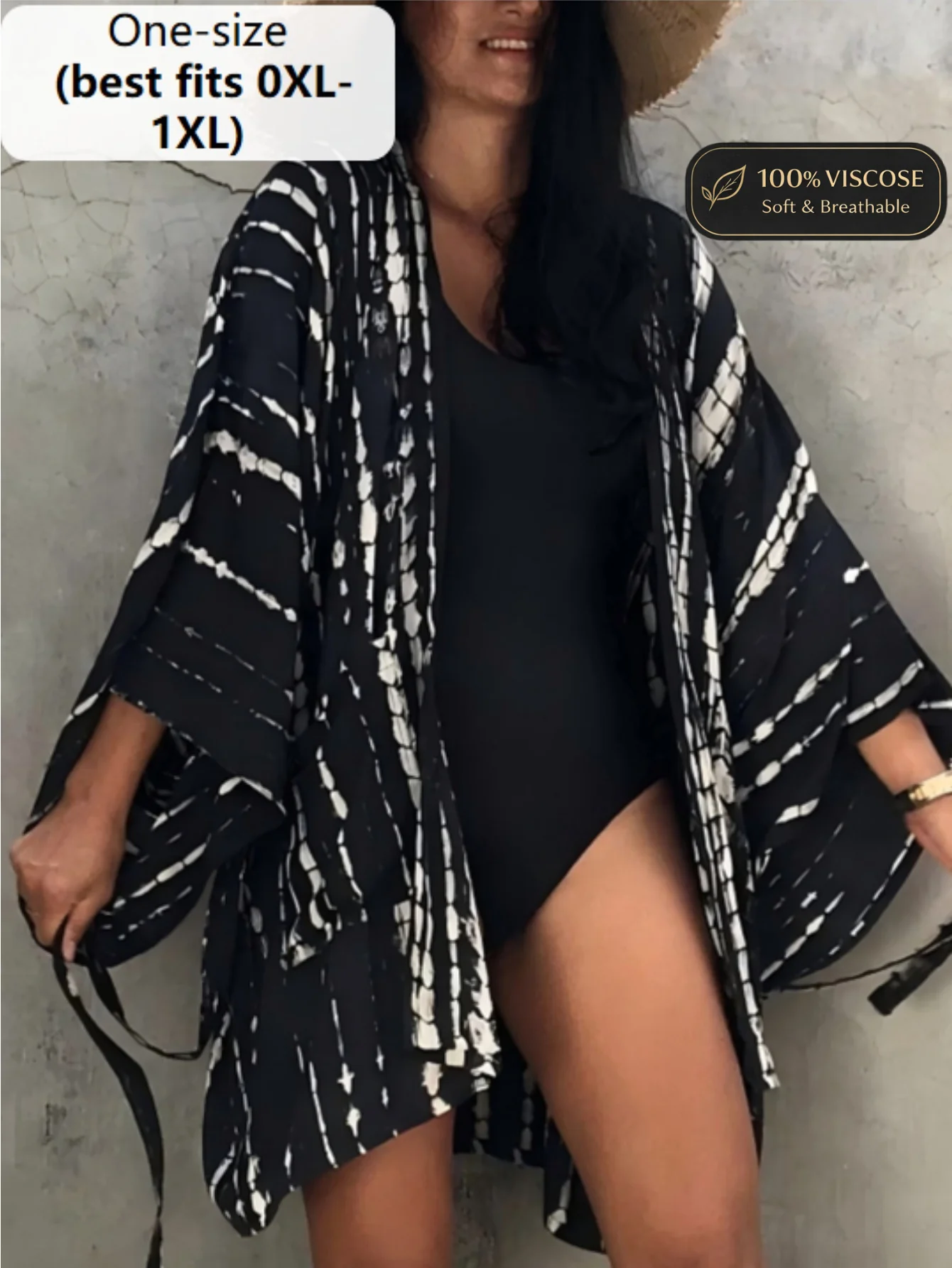 Women's Black White Tie Dye Kimono Cardigan with Belt and Pockets, Open Front Batwing Sleeve Beach Cover Up
Women's Black White Tie Dye Kimono Cardigan with Belt and Pockets, Open Front Batwing Sleeve Beach Cover Up