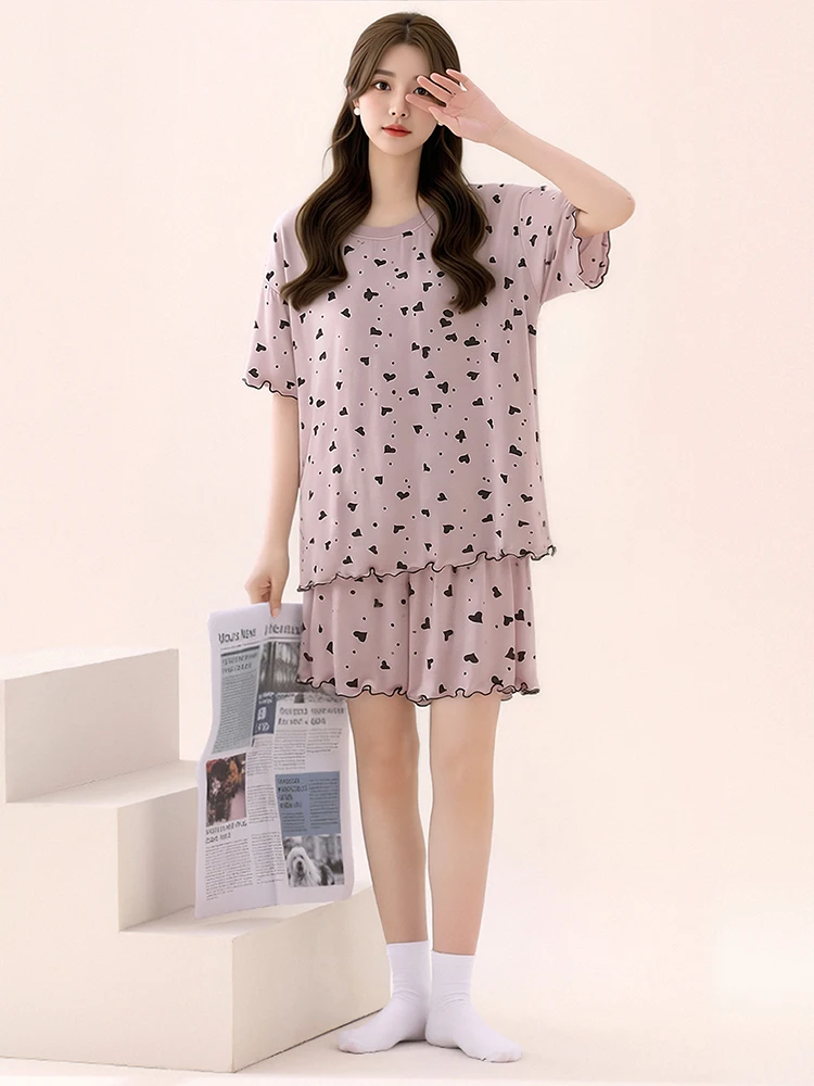 Modal Ladies Home Clothes Set Summer Loose Casual Sleepwear Two-Piece Set Outerwear T-Shirt Shorts round Neck Short Sleeve
Modal Ladies Home Clothes Set Summer Loose Casual Sleepwear Two-Piece Set Outerwear T-Shirt Shorts round Neck Short Sleeve