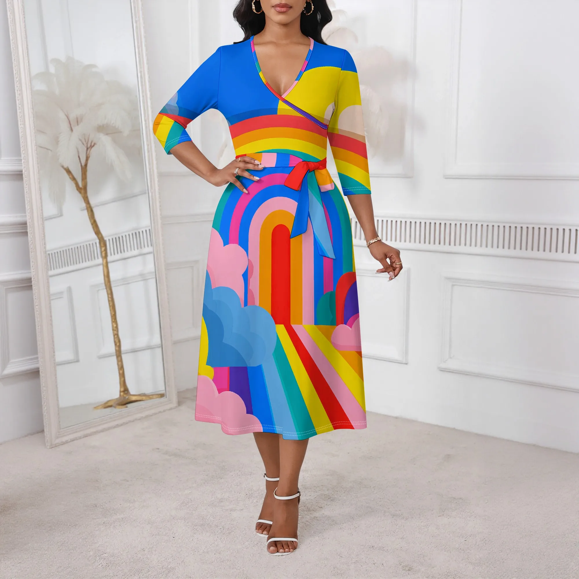 Rainbow Fantasy Print Wrap Dress for Women XS-3XL Colorful Cloud A-Line Look for Pride Parade, Birthday Party or Summer Fun
Rainbow Fantasy Print Wrap Dress for Women XS-3XL Colorful Cloud A-Line Look for Pride Parade, Birthday Party or Summer Fun