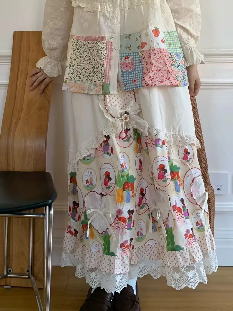 Female Cotton Patchwork Ruffled Lace Embroidery Midi Skirt Mori Girl Sweet Lolita Kawaii Cute Cottagecore Pink Long Skirt
Female Cotton Patchwork Ruffled Lace Embroidery Midi Skirt Mori Girl Sweet Lolita Kawaii Cute Cottagecore Pink Long Skirt