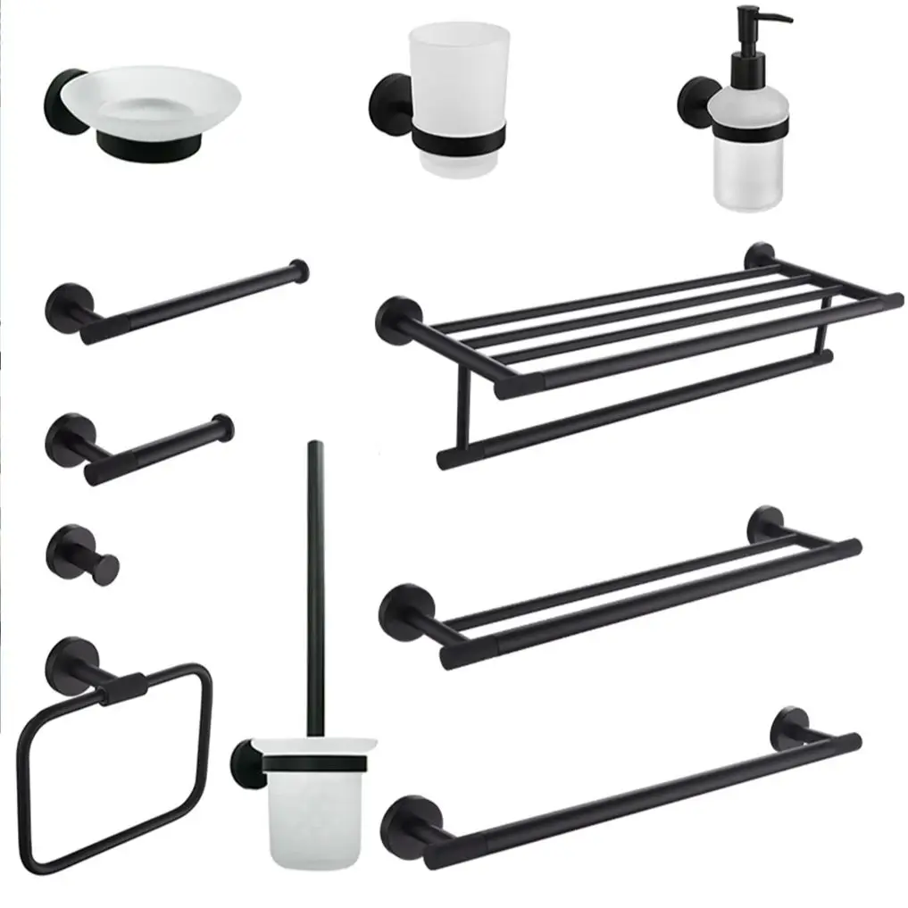 Frosted Black Stainless Steel Wall-Mounted Towel Ring Single Hook Toilet Paper Holder Bathtub Soap Dish Bathroom Accessories Set
Frosted Black Stainless Steel Wall-Mounted Towel Ring Single Hook Toilet Paper Holder Bathtub Soap Dish Bathroom Accessories Set