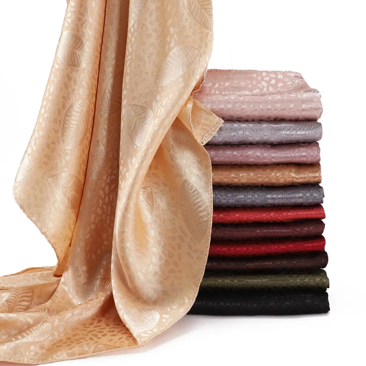 Premium Satin Hijab Long Shawl Jacquard Leaf Pattern Plain Soft Silk Scarf for Women Daily Wear Elegant Fashion Headscarf
Premium Satin Hijab Long Shawl Jacquard Leaf Pattern Plain Soft Silk Scarf for Women Daily Wear Elegant Fashion Headscarf