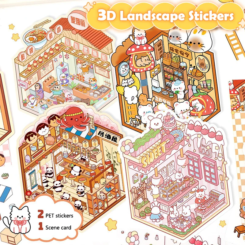 4Set Cute Cartoon DIY 3D Stickers Fashion Pocket Cabin Scene Stacking Pasting Stickers Miniature Scene Stickers Birthday Gifts
4Set Cute Cartoon DIY 3D Stickers Fashion Pocket Cabin Scene Stacking Pasting Stickers Miniature Scene Stickers Birthday Gifts