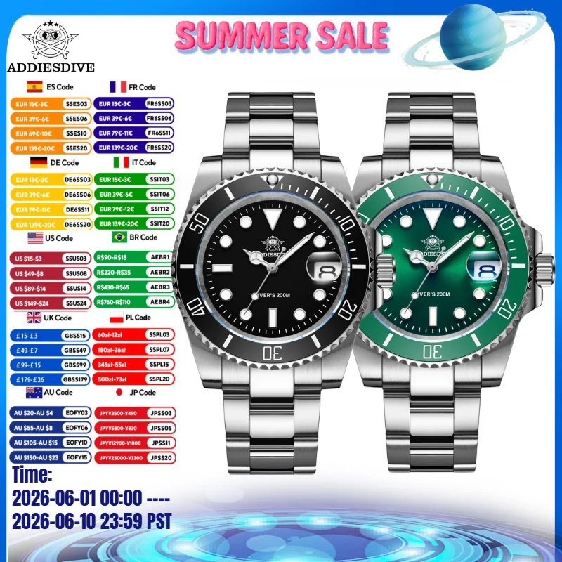 ADDIESDIVE Men's Luminous Watch Calendar Display 20Bar Waterproof 316L Stainless Steel Outdoor Sports Quartz Watch Reloj Hombre
ADDIESDIVE Men's Luminous Watch Calendar Display 20Bar Waterproof 316L Stainless Steel Outdoor Sports Quartz Watch Reloj Hombre