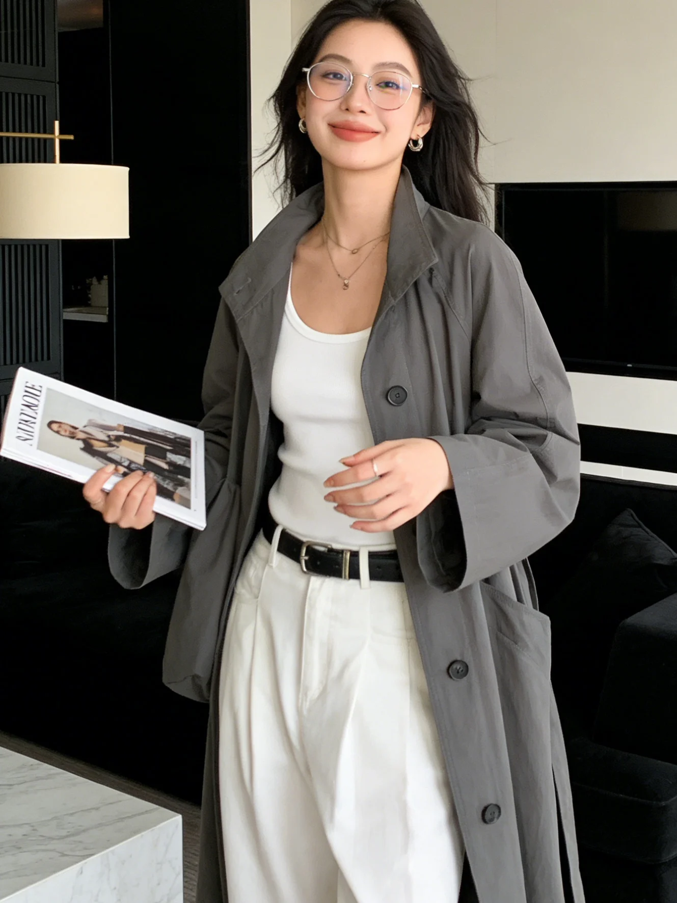 Loose Korean Sle Long Coat Stand Collar Faionable Versatile Slimming Outerwear Spring 2026 Women's Stand Size Windbreaker
Loose Korean Sle Long Coat Stand Collar Faionable Versatile Slimming Outerwear Spring 2026 Women's Stand Size Windbreaker