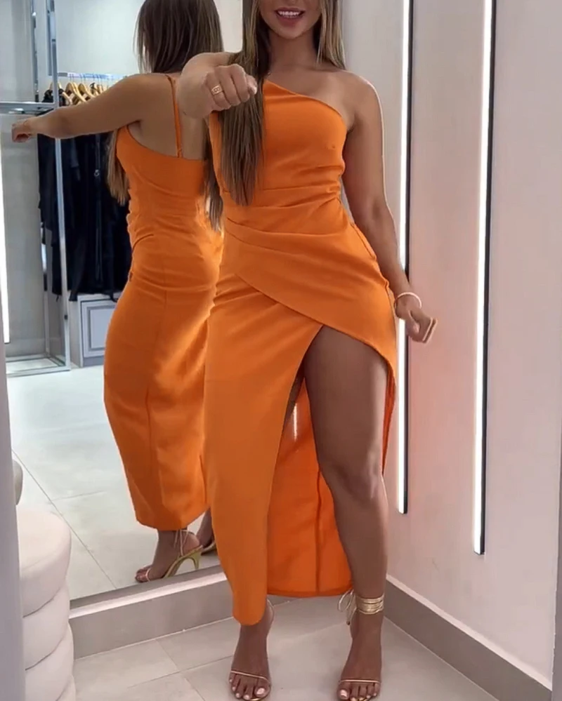 New Fashion 2025 Summer Sexy Elegant Dresses for Women One Shoulder Sleeveless Ruched Dress Casual Side High Slit Maxi Dress
New Fashion 2025 Summer Sexy Elegant Dresses for Women One Shoulder Sleeveless Ruched Dress Casual Side High Slit Maxi Dress