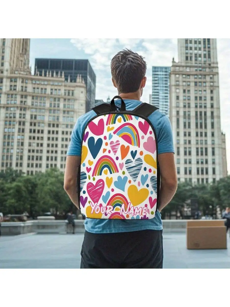Customizable Name Rainbow Heart Backpack Durable Polyester Casual Travel Bag For Adults
Customizable Name Rainbow Heart Backpack Durable Polyester Casual Travel Bag For Adults