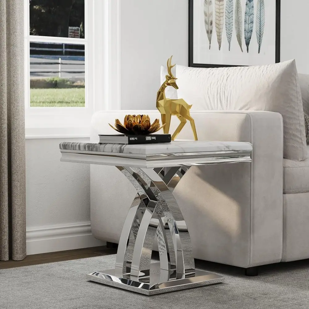 Mirrored X Base 22 Square Side Table with Grey Striped Top for Living Room
Mirrored X Base 22 Square Side Table with Grey Striped Top for Living Room