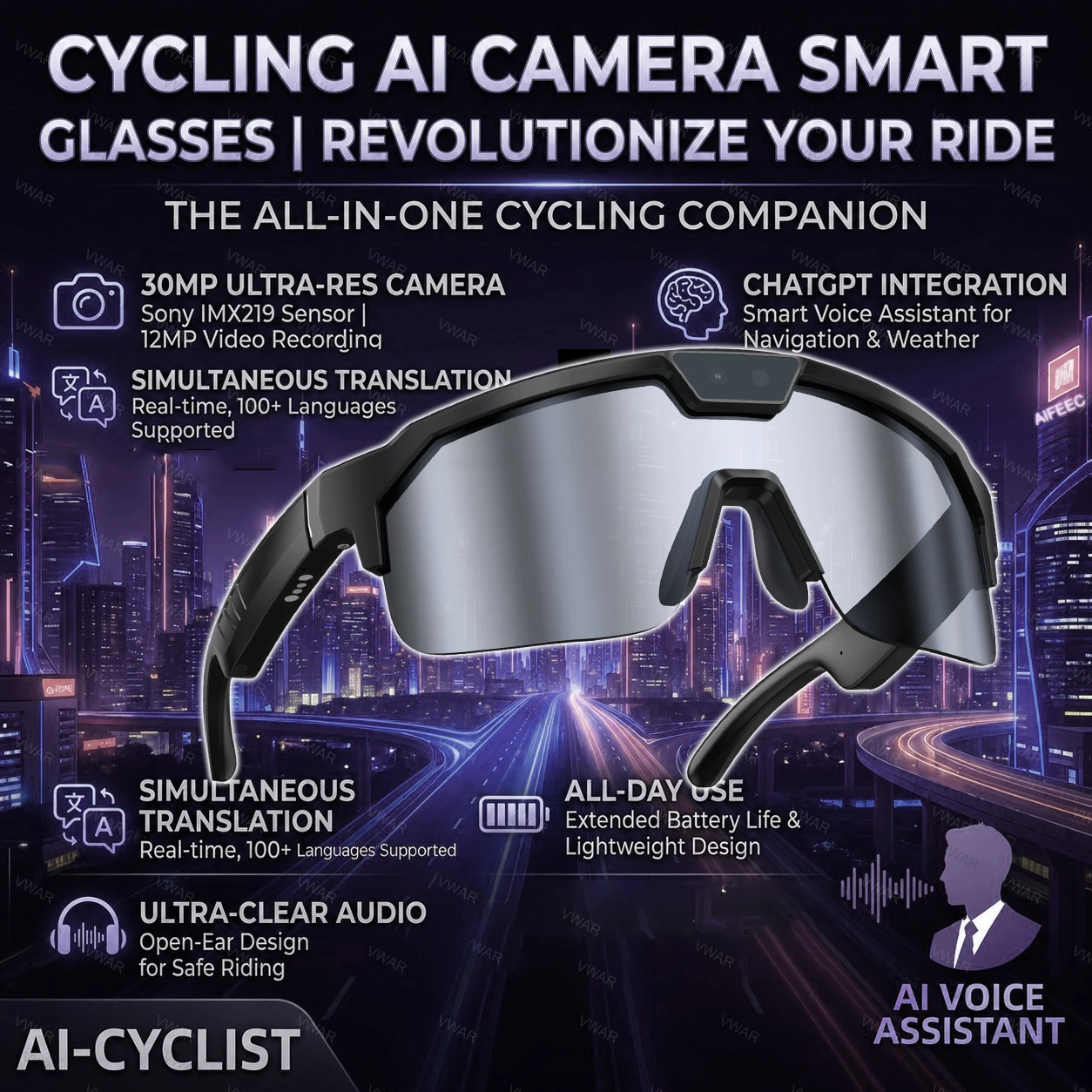 2026 Cycling AI Smart Glasses Men 3000W Camera 1200P Video ChatGPT AI Voice Assistant 32GB 150+Translation WiFi Smart Sunglasses
2026 Cycling AI Smart Glasses Men 3000W Camera 1200P Video ChatGPT AI Voice Assistant 32GB 150+Translation WiFi Smart Sunglasses