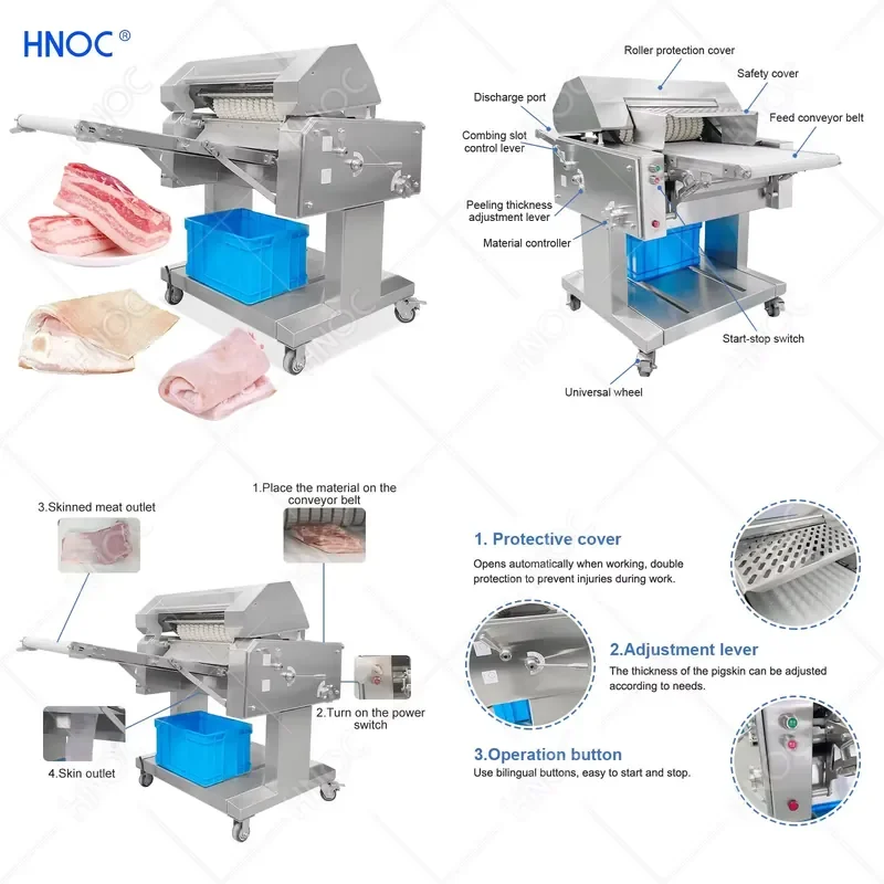 YWM Certificate HNOC Electric Pork Skinning Machine Fresh Pork Meat Slicer Cut Machine Pork Peel Machine