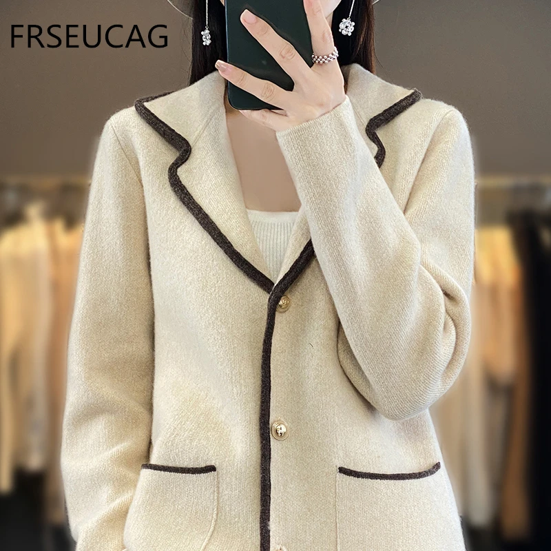 M-XXL100% wool women's lapel cardigan sweater color knitted autumn and winter new long sleeved cardigan women's cashmere sweater
M-XXL100% wool women's lapel cardigan sweater color knitted autumn and winter new long sleeved cardigan women's cashmere sweater