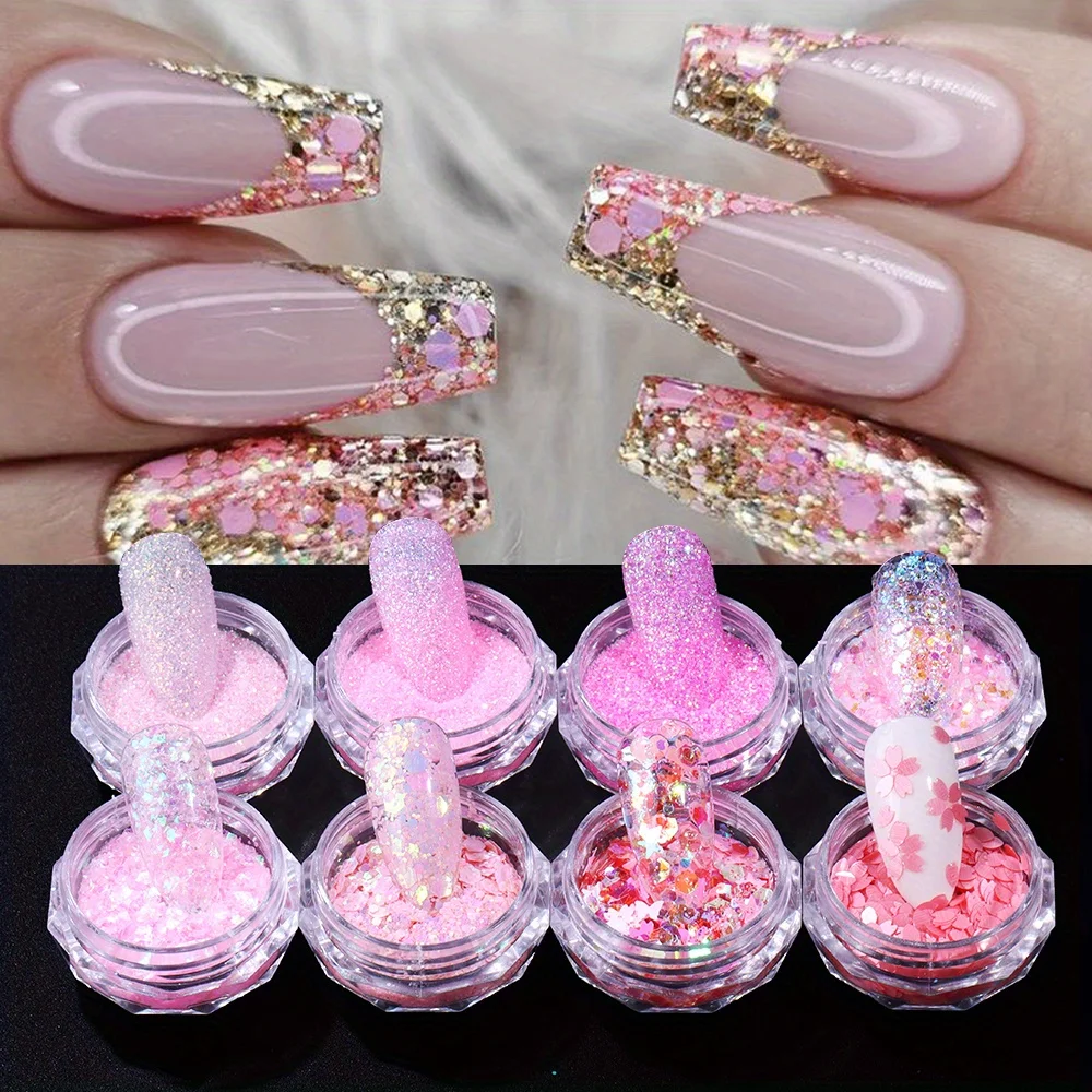 8pcs/set Pink Sugar Glitter Nail Powder Mixed Holographic Hexagon Irregular Nail Art Flake Sequins Pigment Manicure Decoration
8pcs/set Pink Sugar Glitter Nail Powder Mixed Holographic Hexagon Irregular Nail Art Flake Sequins Pigment Manicure Decoration