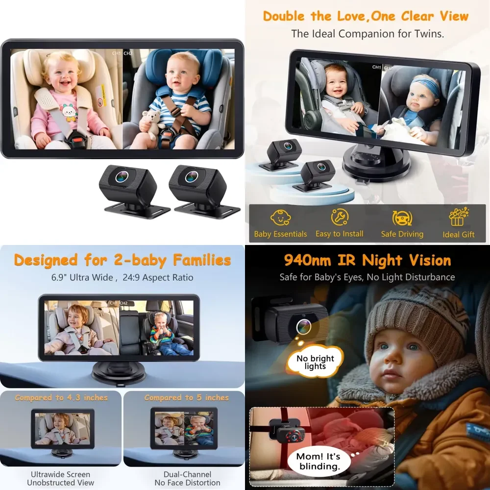 6.9" 2-Kid Baby Car Seat Camera - HD 1080P Ultrawide Display Dual Rear Facing
6.9" 2-Kid Baby Car Seat Camera - HD 1080P Ultrawide Display Dual Rear Facing