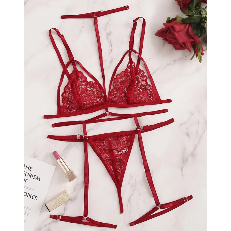 Sexy Lingerie Set Women's Underwear Body Shaper Woman Sexy Lace Bondage Three-point Halter Halter Hollowed-out Set Corset Woman
Sexy Lingerie Set Women's Underwear Body Shaper Woman Sexy Lace Bondage Three-point Halter Halter Hollowed-out Set Corset Woman