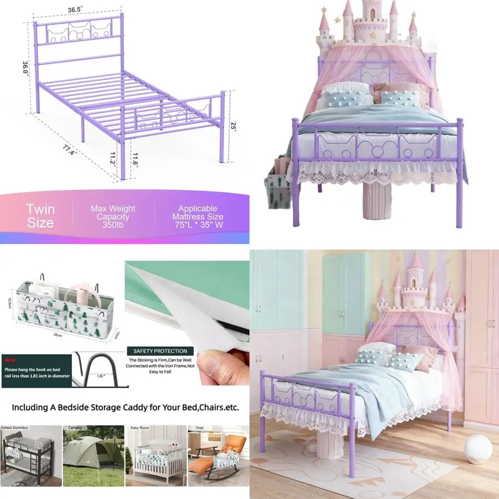 Purple Princess Twin Metal Bed Frame with Headboard, Footboard, and Storage for Girls
Purple Princess Twin Metal Bed Frame with Headboard, Footboard, and Storage for Girls