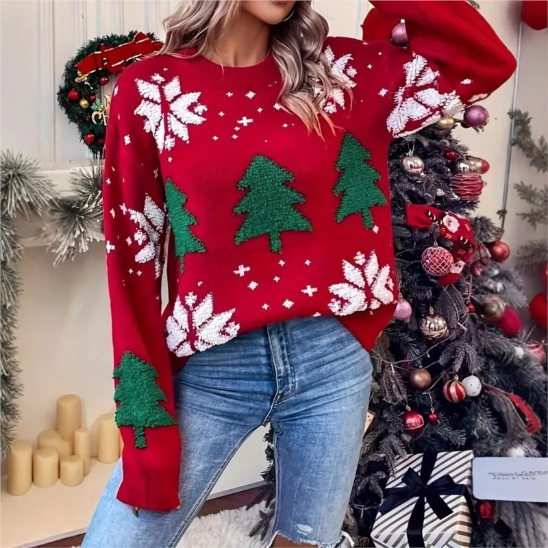 2024 Winter Christmas Tree Sweater Women Round Neck Knitted Pullover Sweater Fuzzy Warm Casual Sweater Jersey Tops for Women
2024 Winter Christmas Tree Sweater Women Round Neck Knitted Pullover Sweater Fuzzy Warm Casual Sweater Jersey Tops for Women