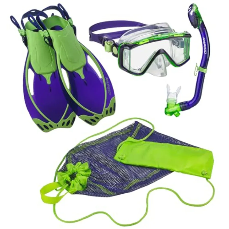 Marine Junior snorkeling set for kids: silicone mask, adjustable fins, and lightweight snorkel in blue with anti-fog lens and c
Marine Junior snorkeling set for kids: silicone mask, adjustable fins, and lightweight snorkel in blue with anti-fog lens and c