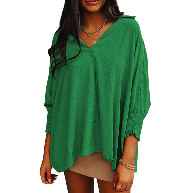 NEW-Women Blouses Dressy Casual V Neck 3/4 Length Sleeve Womens Tops With Smocked Cuffs
NEW-Women Blouses Dressy Casual V Neck 3/4 Length Sleeve Womens Tops With Smocked Cuffs