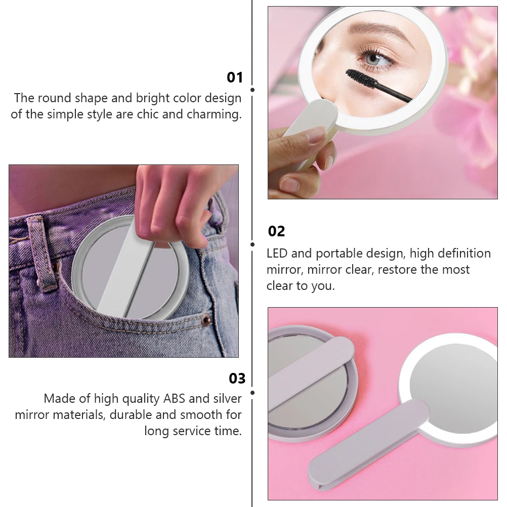 1pc Handheld Mirror Portable LED Mini Makeup Vanity Mirror with Bright Silver ABS Material for Travel Home Use
1pc Handheld Mirror Portable LED Mini Makeup Vanity Mirror with Bright Silver ABS Material for Travel Home Use