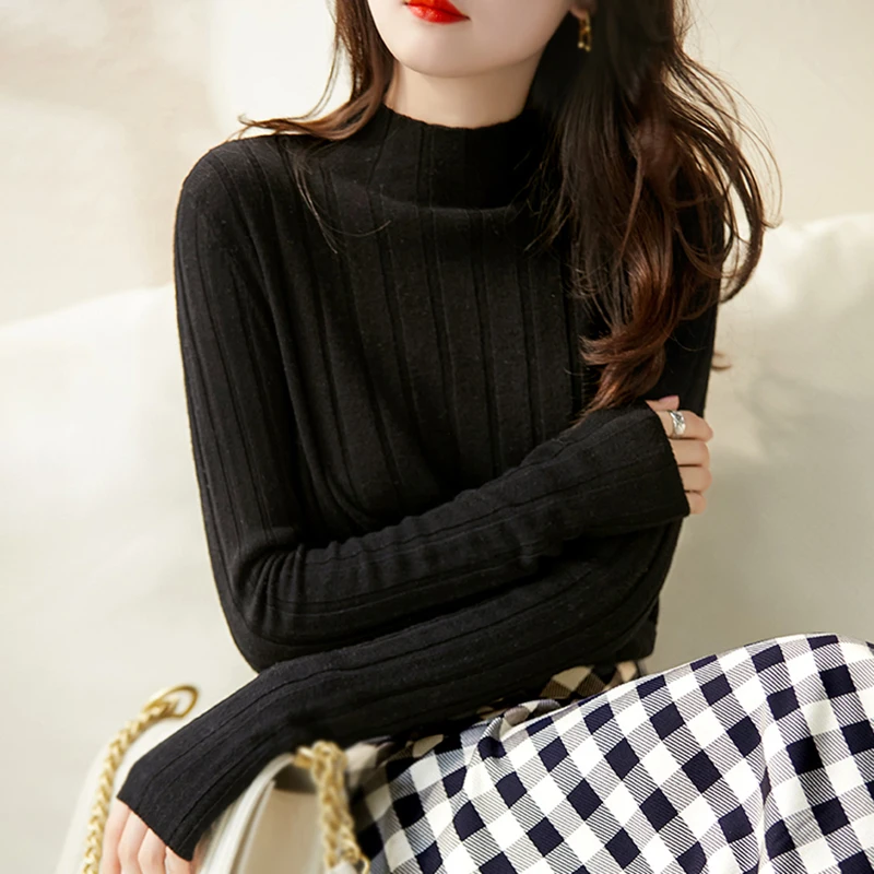 Solid Colour Knitted Pullover Versatile Long Sleeves Sweater Top Half High Collar Autumn Winter Women's Sweater
Solid Colour Knitted Pullover Versatile Long Sleeves Sweater Top Half High Collar Autumn Winter Women's Sweater