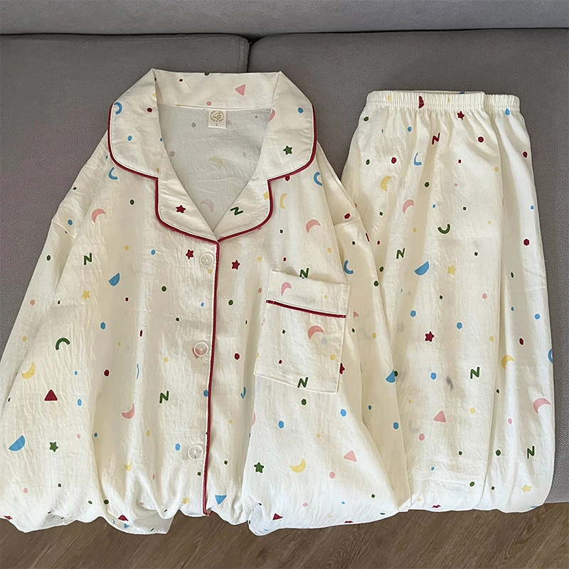Star Moon Dot Print Y2K Colourful Sleepwear Women's Long Sleeve Top & Elastic Waist Pants Pajamas Set Spring New Home Wear
Star Moon Dot Print Y2K Colourful Sleepwear Women's Long Sleeve Top & Elastic Waist Pants Pajamas Set Spring New Home Wear
