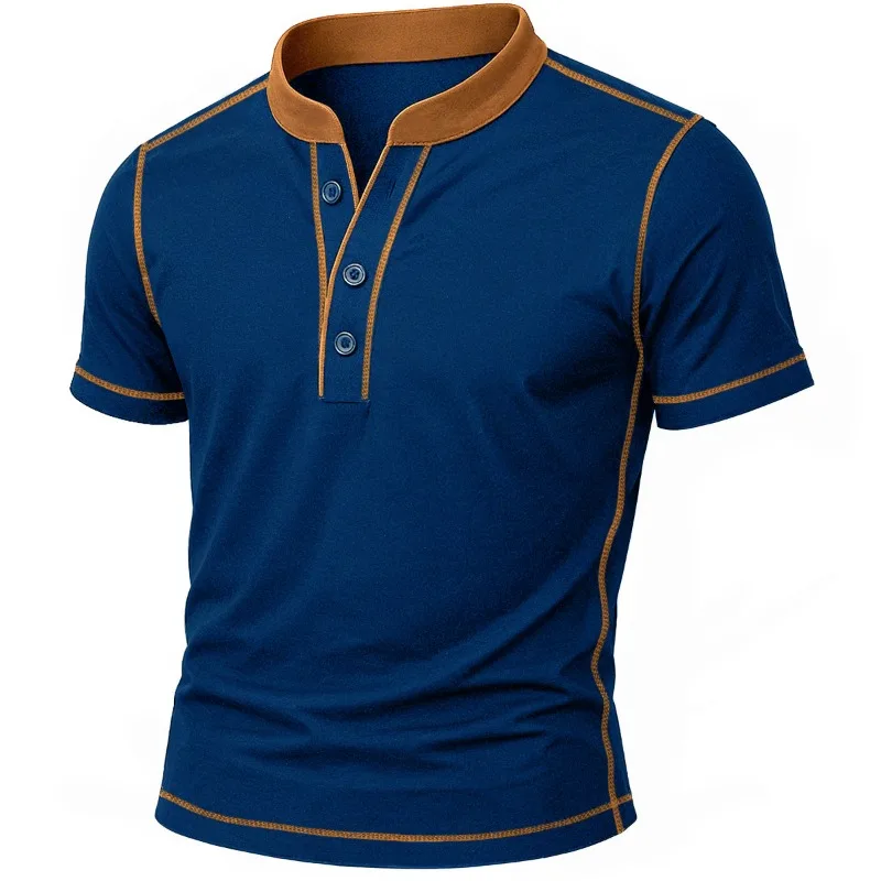 2025 Summer Men's Short Sleeve Shirts Retro Fashion Splicing Slim Casual Henry Collar Shirt Social Versatile Tee Tops Streetwear
2025 Summer Men's Short Sleeve Shirts Retro Fashion Splicing Slim Casual Henry Collar Shirt Social Versatile Tee Tops Streetwear