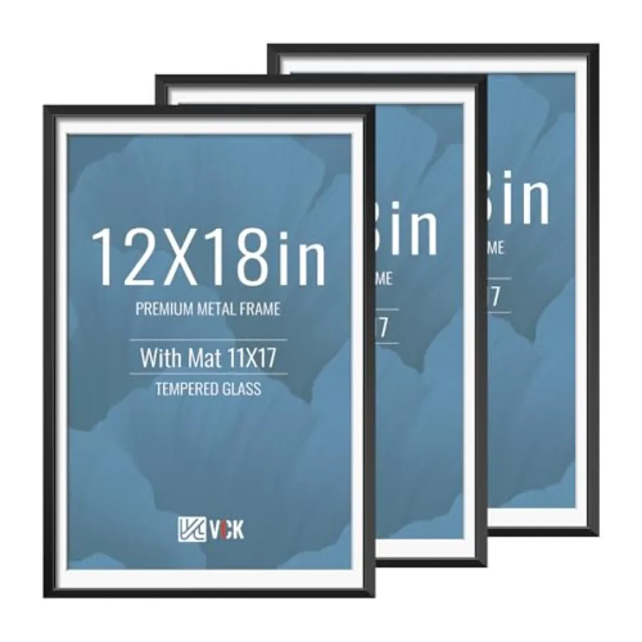 Picture Frame 3 Pack, High-End Aluminum Metal Poster Frame with Tempered Glass, Display Photo 11x17 with Mat or 12 x 18 Without
Picture Frame 3 Pack, High-End Aluminum Metal Poster Frame with Tempered Glass, Display Photo 11x17 with Mat or 12 x 18 Without