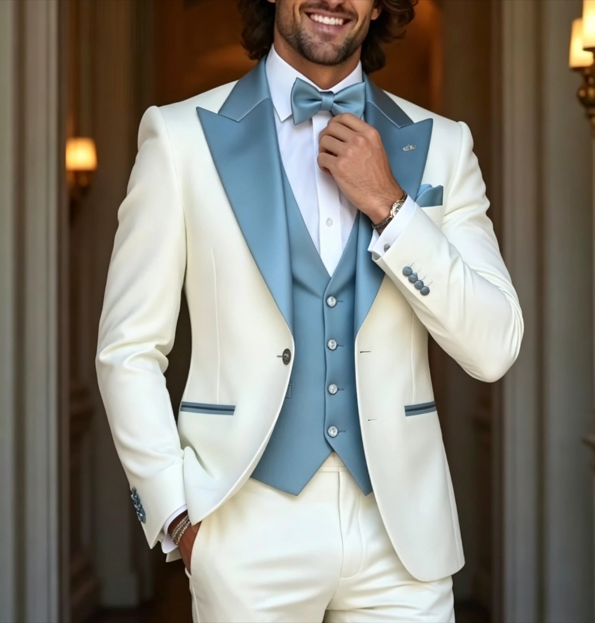 White And Sky Blue Men Suit Wedding Party Formal Groom Groomsman Prom Business Male Tuxedos 3 Piece Set Jacket Vest Pants
White And Sky Blue Men Suit Wedding Party Formal Groom Groomsman Prom Business Male Tuxedos 3 Piece Set Jacket Vest Pants
