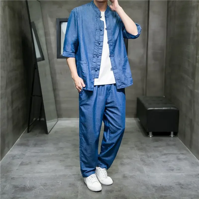 Blue T-shirts Pants Suits for Men Denim Jacket Basic Stylish Baggy Elastic Novelty in Chic New Tops & Tees Tee Man Trousers Sets
Blue T-shirts Pants Suits for Men Denim Jacket Basic Stylish Baggy Elastic Novelty in Chic New Tops & Tees Tee Man Trousers Sets