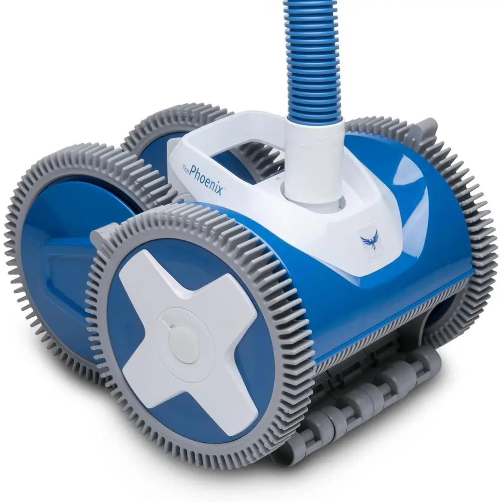 Phoenix 4X 4-Wheel Suction Side Pool Cleaner – Rubber Tire Treads, Interchangeable Throats, Mechanical Steering, Easy Wall & Sta
Phoenix 4X 4-Wheel Suction Side Pool Cleaner – Rubber Tire Treads, Interchangeable Throats, Mechanical Steering, Easy Wall & Sta