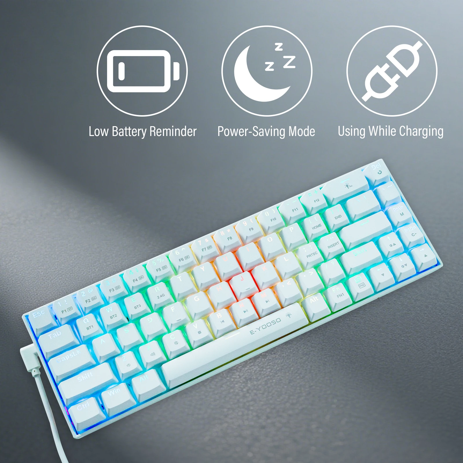 E-YOOSO Z686/8538 Mechanical Keyboard 68 Keys Tri-Mode 2.4GHz / Bluetooth Wireless / RGB Wired Gaming Keyboard for Laptop PC
E-YOOSO Z686/8538 Mechanical Keyboard 68 Keys Tri-Mode 2.4GHz / Bluetooth Wireless / RGB Wired Gaming Keyboard for Laptop PC